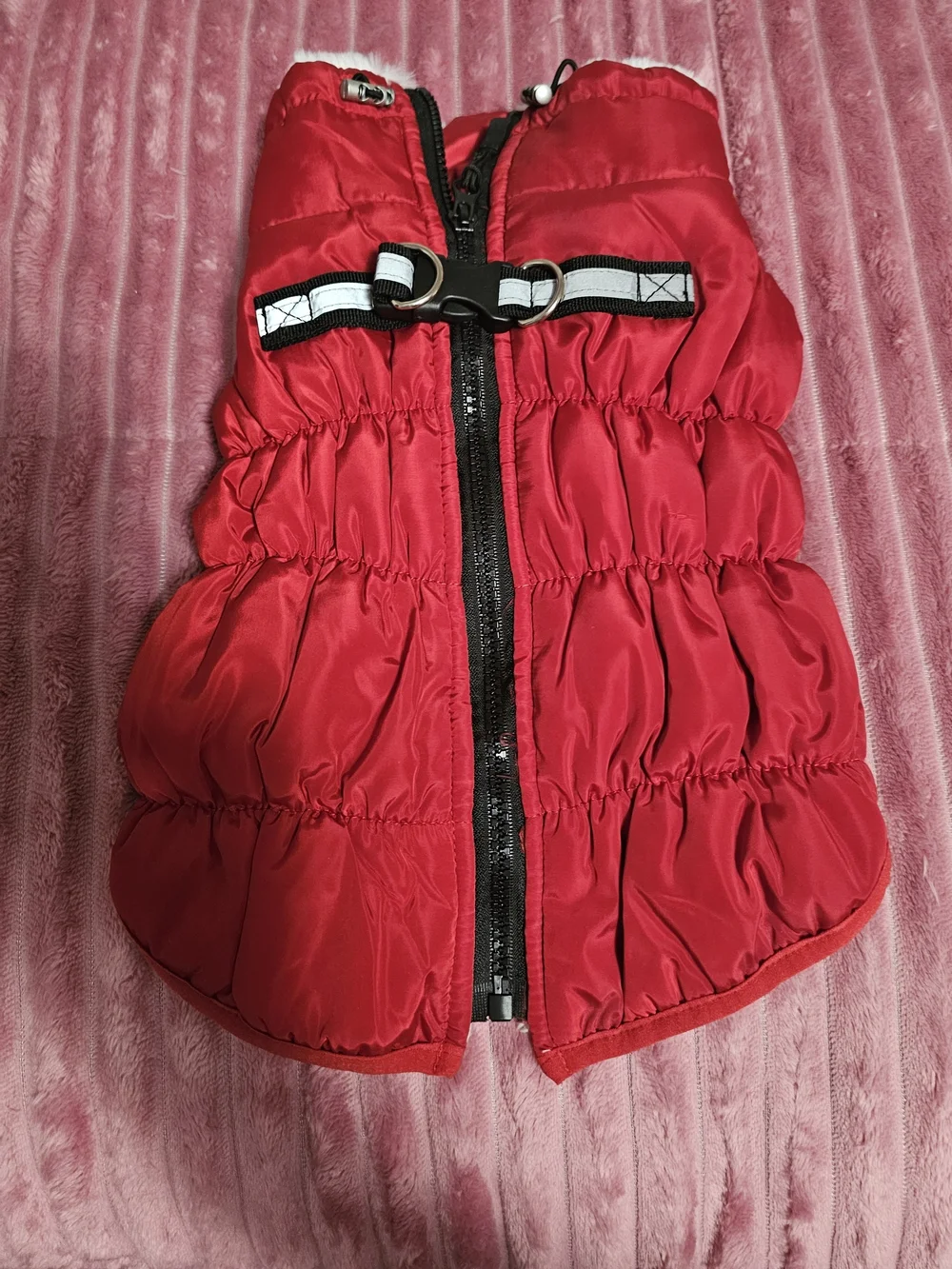 Red Quilted Puffer Dog Vest with Reflective Harness Detail